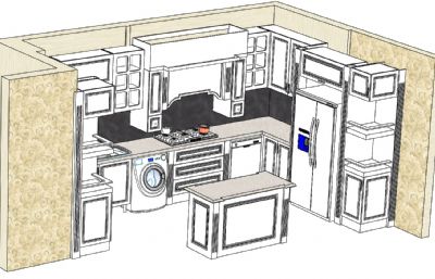 开放式厨房橱柜布局Solidworks图纸模型