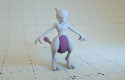 宠物小精灵—超梦C4D模型,有贴图,带骨骼绑定,Octane渲染