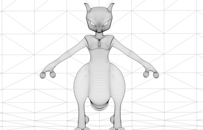 宠物小精灵—超梦C4D模型,有贴图,带骨骼绑定,Octane渲染