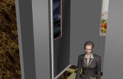 电梯开门,美女职员走出电梯动画maya模型