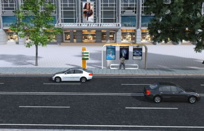 公交站牌及周围场景maya模型,丢失一张路牙贴图