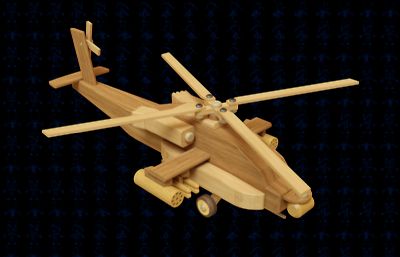 阿帕奇直升机木制立体拼图玩具图纸模型,FBX,IGS,OBJ,STEP等格式