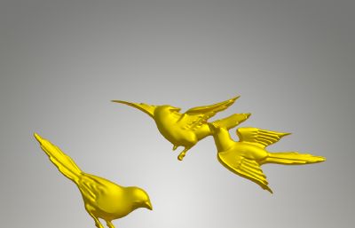 三只嬉戏的燕子雕塑设计3D模型