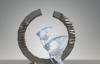 半闭圆环+海洋小鱼雕塑设计3D模型
