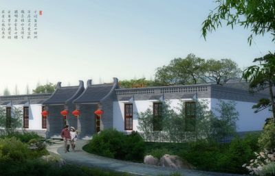 中式四合院民居3D模型,無人物,盆景和綠植,房子單體建筑