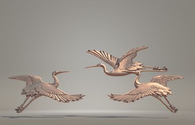 三只飞鹤浮雕设计3D模型