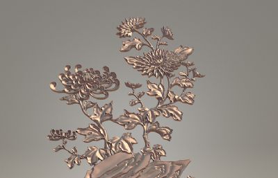 菊花-浮雕雕塑设计
