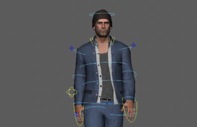 带绑定的戴帽子男子人物maya模型,带绑定,带32帧行走动画