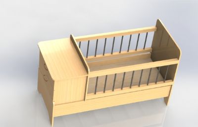 带侧边抽屉的婴儿床STEP格式模型