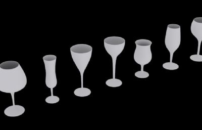 各种造型的高脚杯3D模型白模