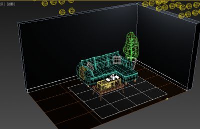 客厅沙发茶几茶具居家场景3D模型