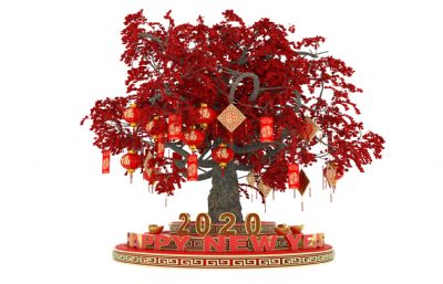 2020-新年快乐吉祥树,招财树C4D模型(网盘下载)
