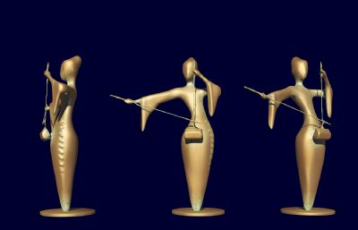 紫铜二胡演奏家雕像雕塑3D模型