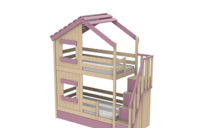 小屋造型的儿童上下床step 格式模型