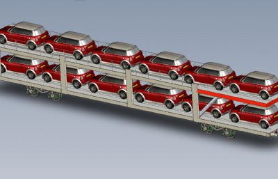 双层汽车运输拖车,挂车图纸模型,STEP,IGS格式
