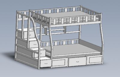 带侧边抽屉楼梯的上下床模型,Solidworks设计图纸数模