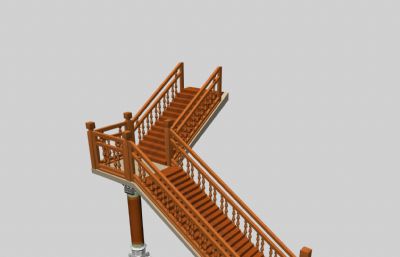中式实木楼梯maya模型,附FBX格式素模