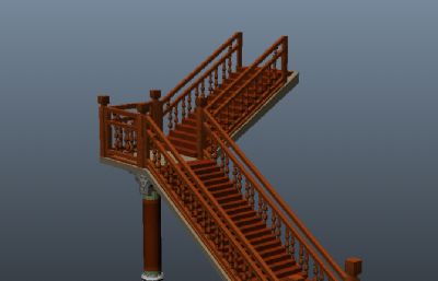 中式实木楼梯maya模型,附FBX格式素模
