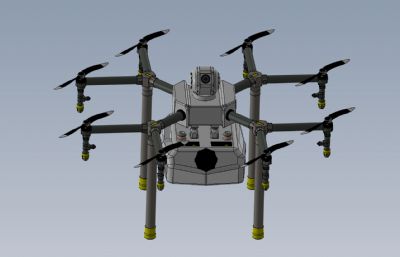 八翼消毒杀虫喷雾无人机Solidworks设计图纸模型