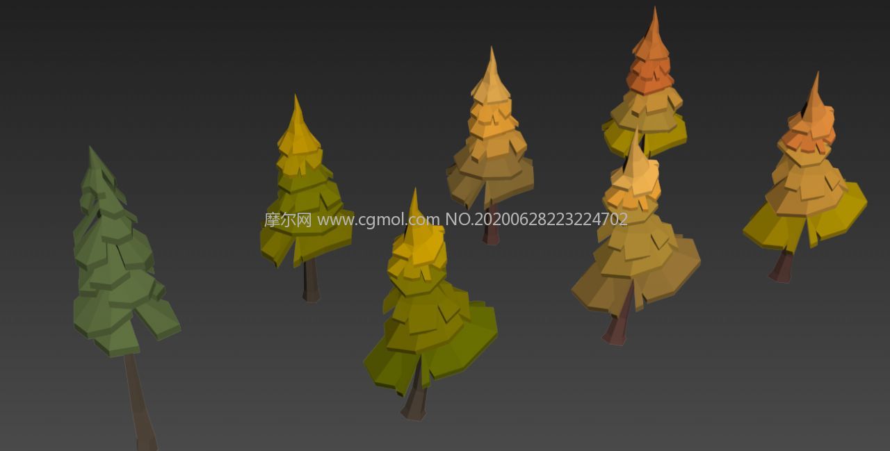 lowploy不同环境下的树,卡通树3d模型