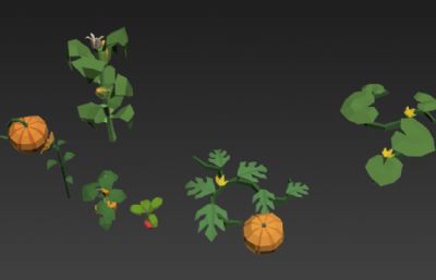 卡通农场LOWPLOY低面玉米,南瓜,辣椒等蔬菜3D模型