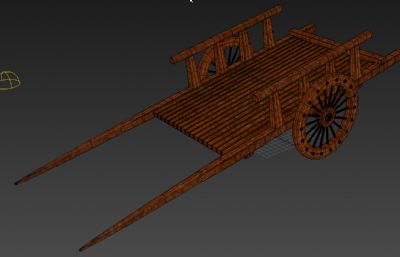 古代手推车,木板车3D模型