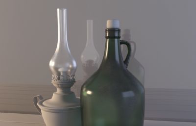 瓶子+煤油灯maya模型