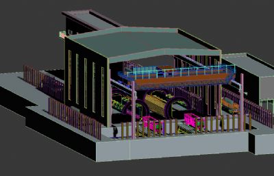 滚笼式翻车机系统场景3D模型素模