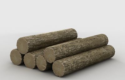 写实伐木场原木,木头堆3D模型