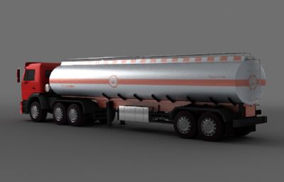 中国石化油罐车,汽油柴油运输车3D模型,丢失一张金属质感贴图