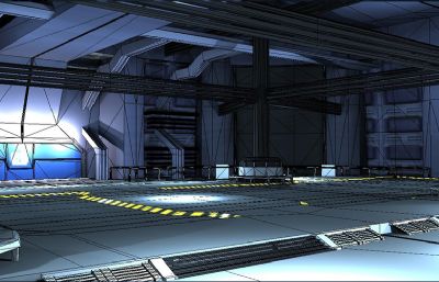 空间站通道,飞船降落点科幻场景3D模型