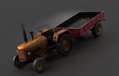 农用拖拉机,翻斗车3D模型