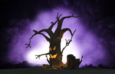 万圣节恐怖树,怪物树道具,鬼屋装饰树3D模型