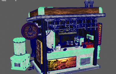 老街咖啡馆,咖啡店,饮料店maya模型,MB,FBX格式(网盘下载)