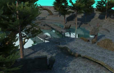 森林湿地,沼泽地木桥走廊走道场景3D模型