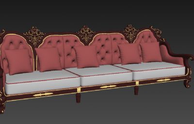 复古红木软包多人沙发3D模型