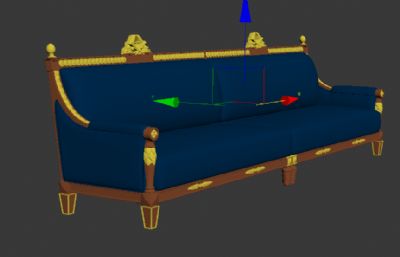 复古长条多人沙发3D模型