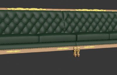 墨绿色加长款真皮沙发3D模型