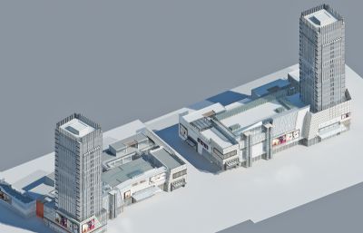 现代风格商业综合体办公楼,购物中心整体3D模型