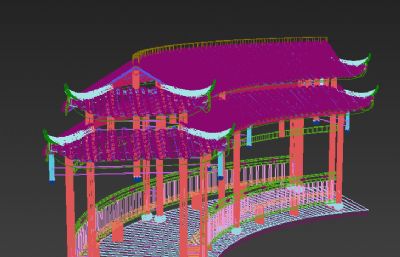 圆弧型风雨桥,廊桥3D模型