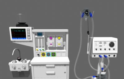 呼吸机,氧气机,麻醉机等医疗器械MAYA模型,有MB,OBJ,FBX格式