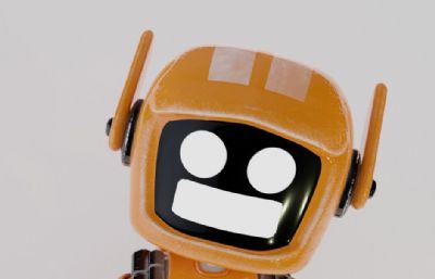橘色可愛卡通小機器人FBX格式模型,有微笑,悲傷,賣萌等幾款表情貼圖