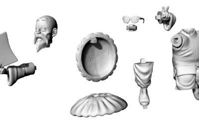 龟仙人,色老头,七龙珠角色STL模型,可3D打印,7个STL文件