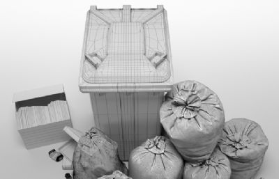 PBR次时代写实的垃圾桶,垃圾袋,生活垃圾堆3D模型