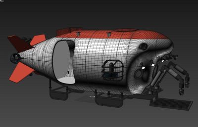 蛟龙号载人潜水器,深潜器3D模型,含灯光,材质
