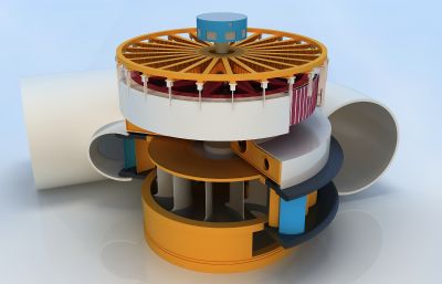 水电站水轮发电机组,导水机构,发电机转子3D模型