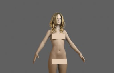 黄头发标准身材女人体,女孩头发渲染maya模型,vray渲染