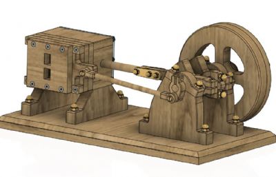 单缸蒸汽发动机原理展示图纸模型,STEP格式