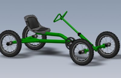 四轮脚踏车,自行车Solidworks设计图纸模型