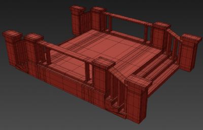 木制台阶平台,衔接木桥3D模型素模